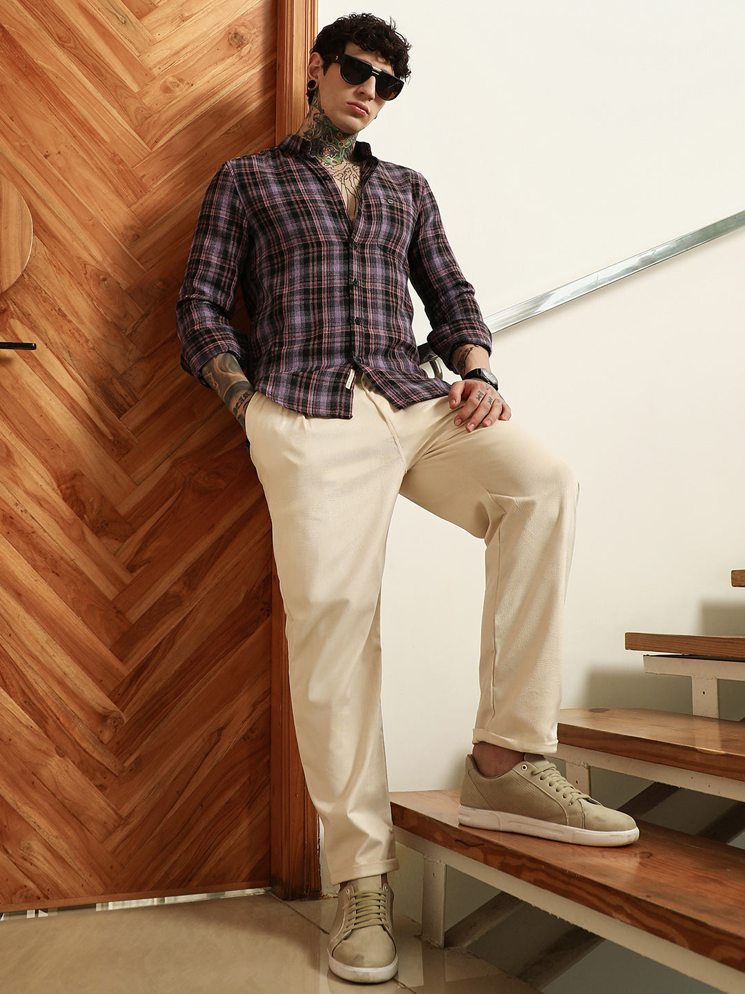 Purple Check Full Sleeve Shirt