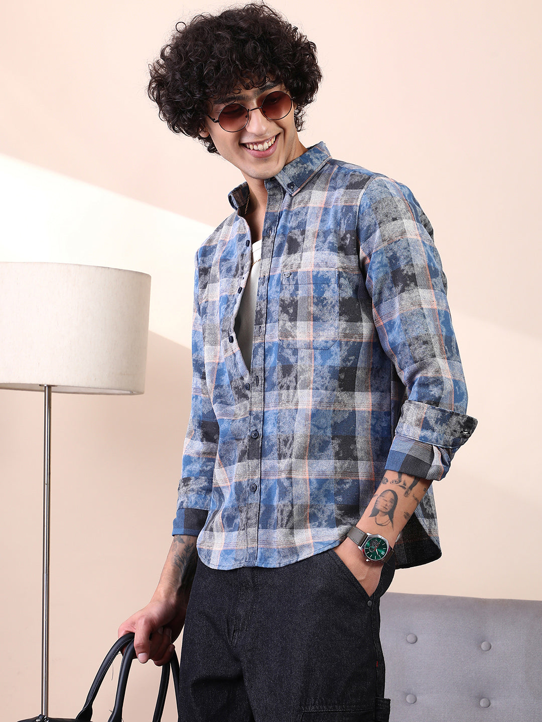 Faded-Plaid Regular Shirt