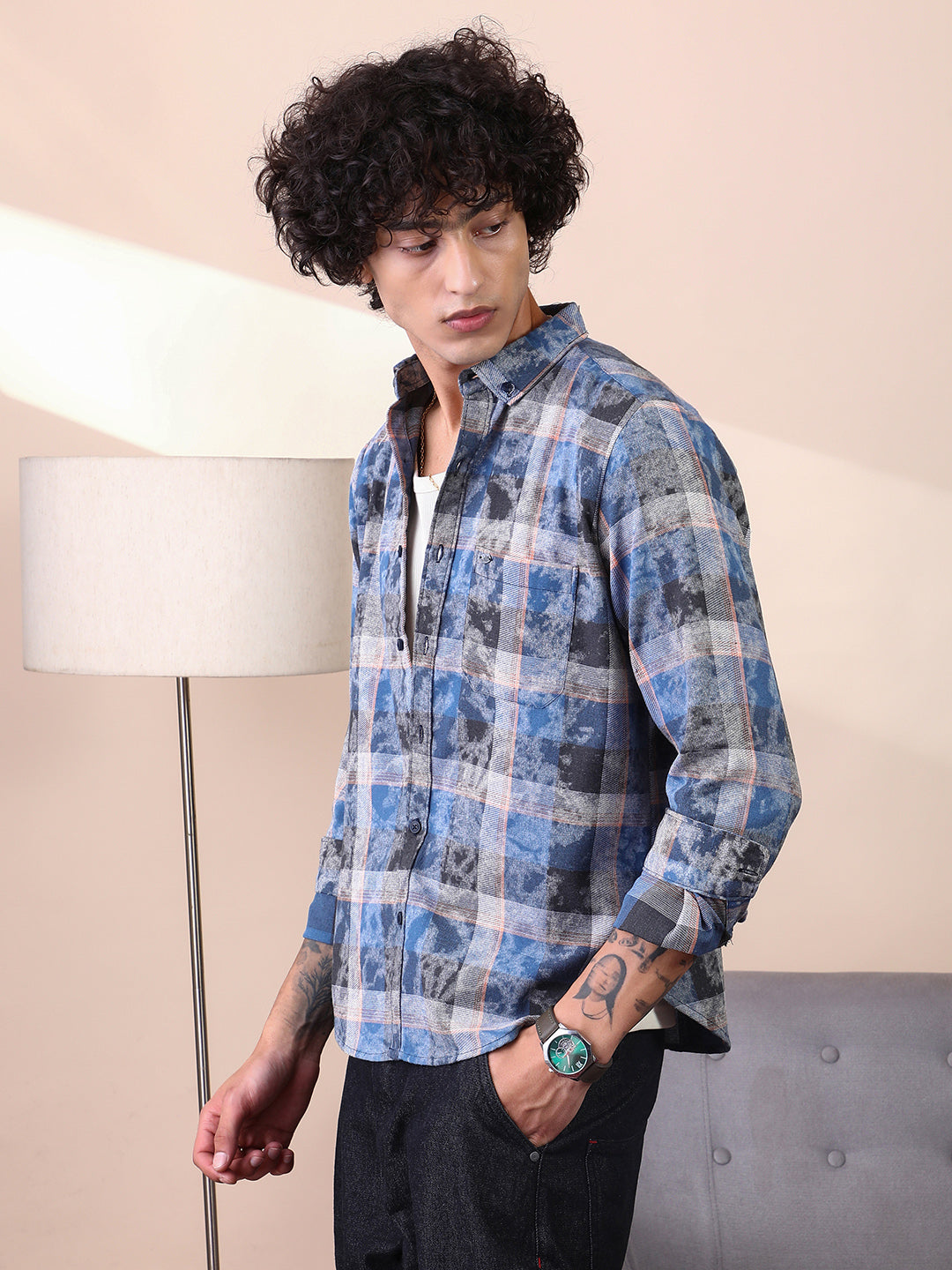 Faded-Plaid Regular Shirt