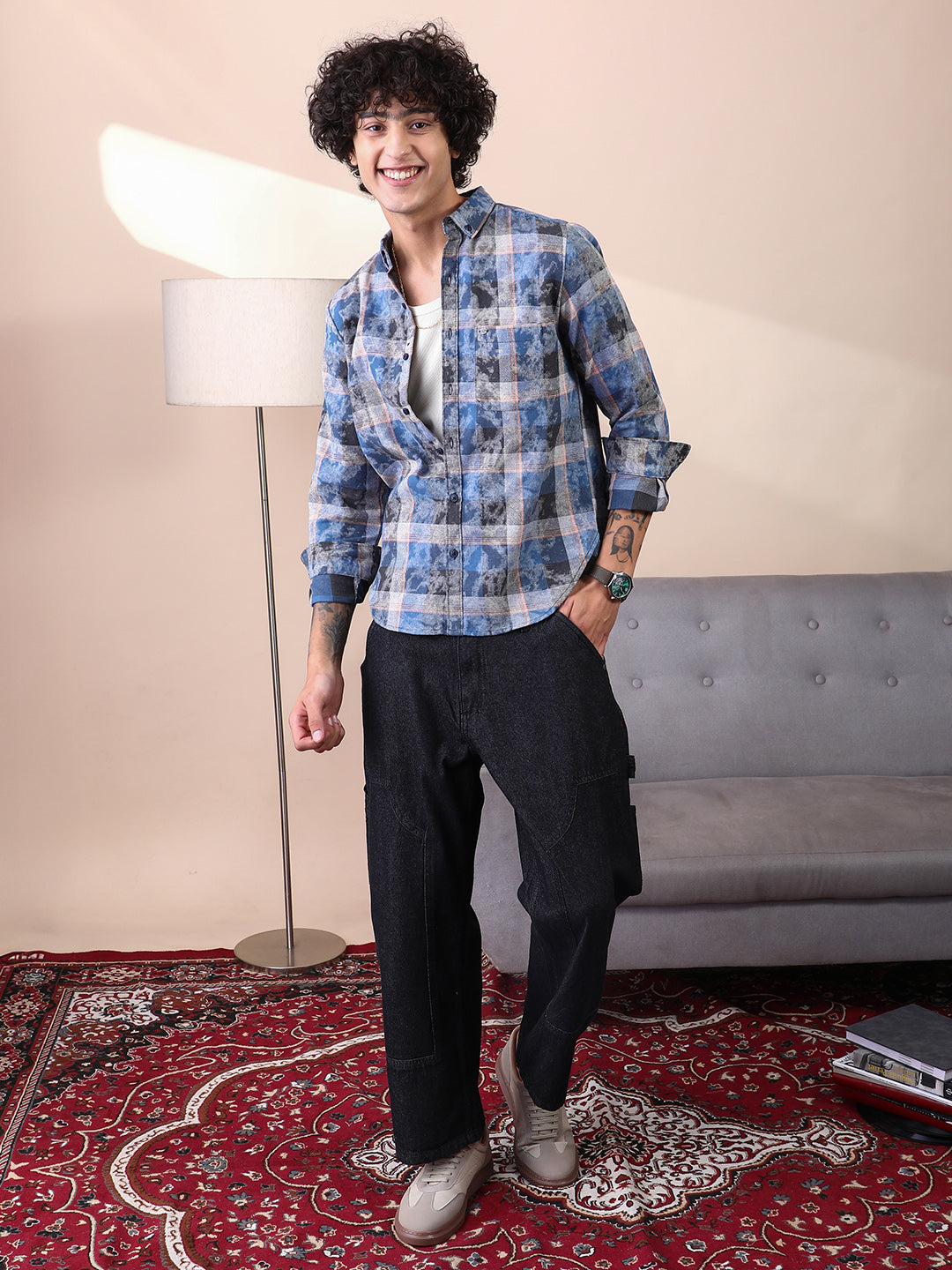 Faded-Plaid Regular Shirt