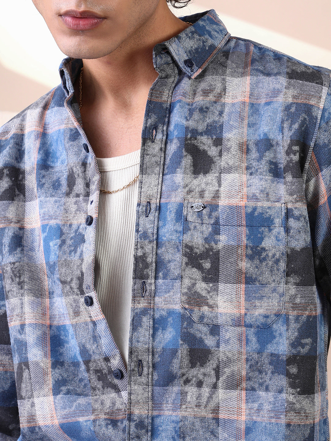 Faded-Plaid Regular Shirt