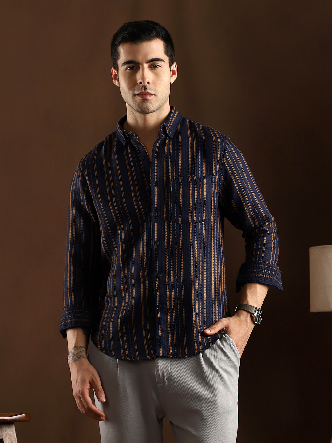 Multitrack-Striped Regular Shirt