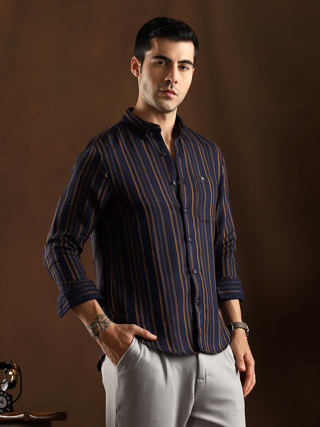 Multitrack-Striped Regular Shirt