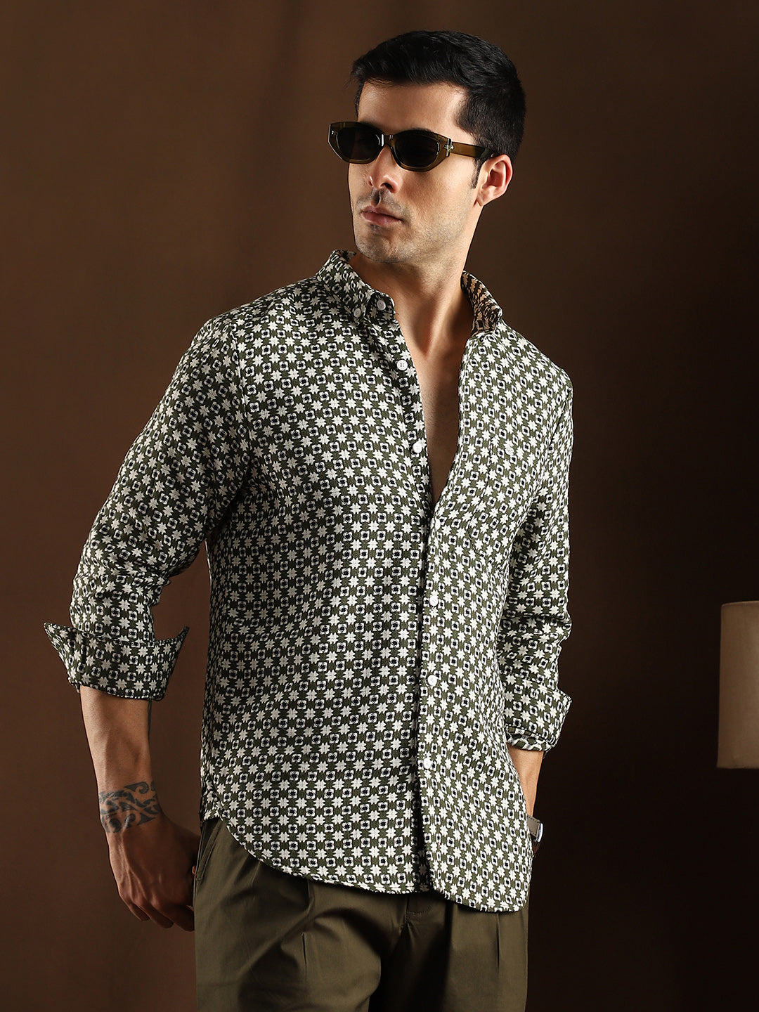 Motif-Block Regular Shirt