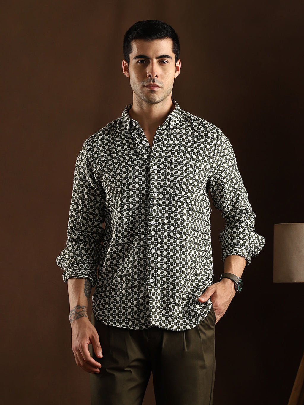 Motif-Block Regular Shirt