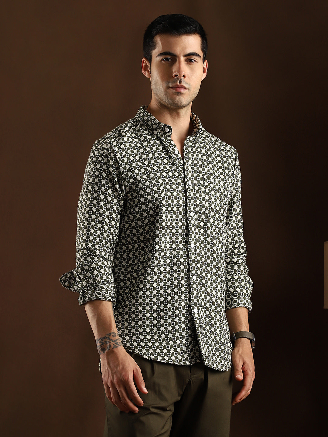 Motif-Block Regular Shirt