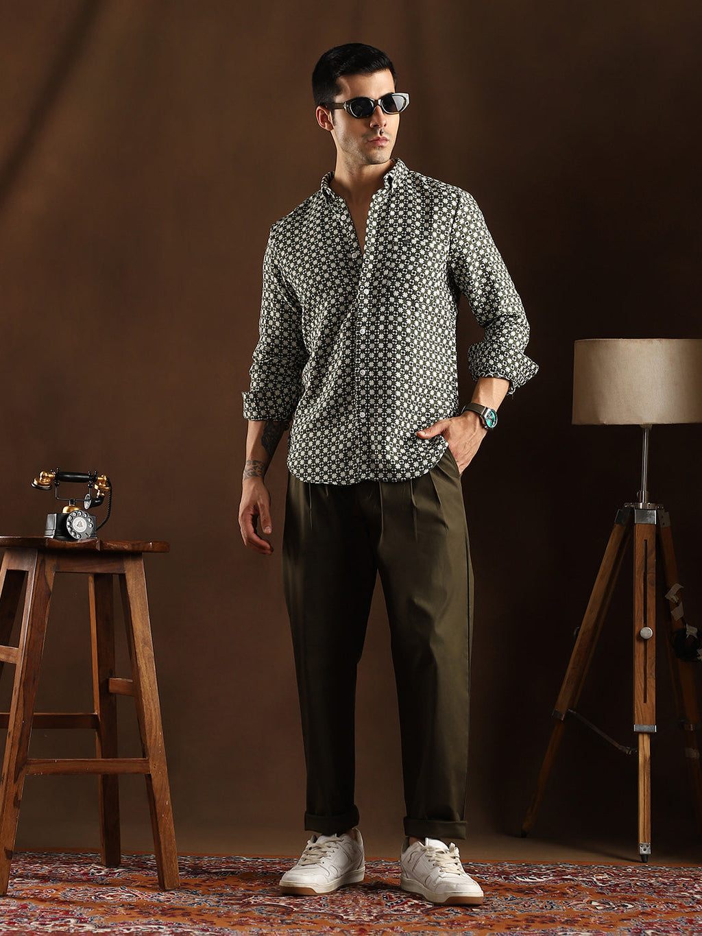 Motif-Block Regular Shirt