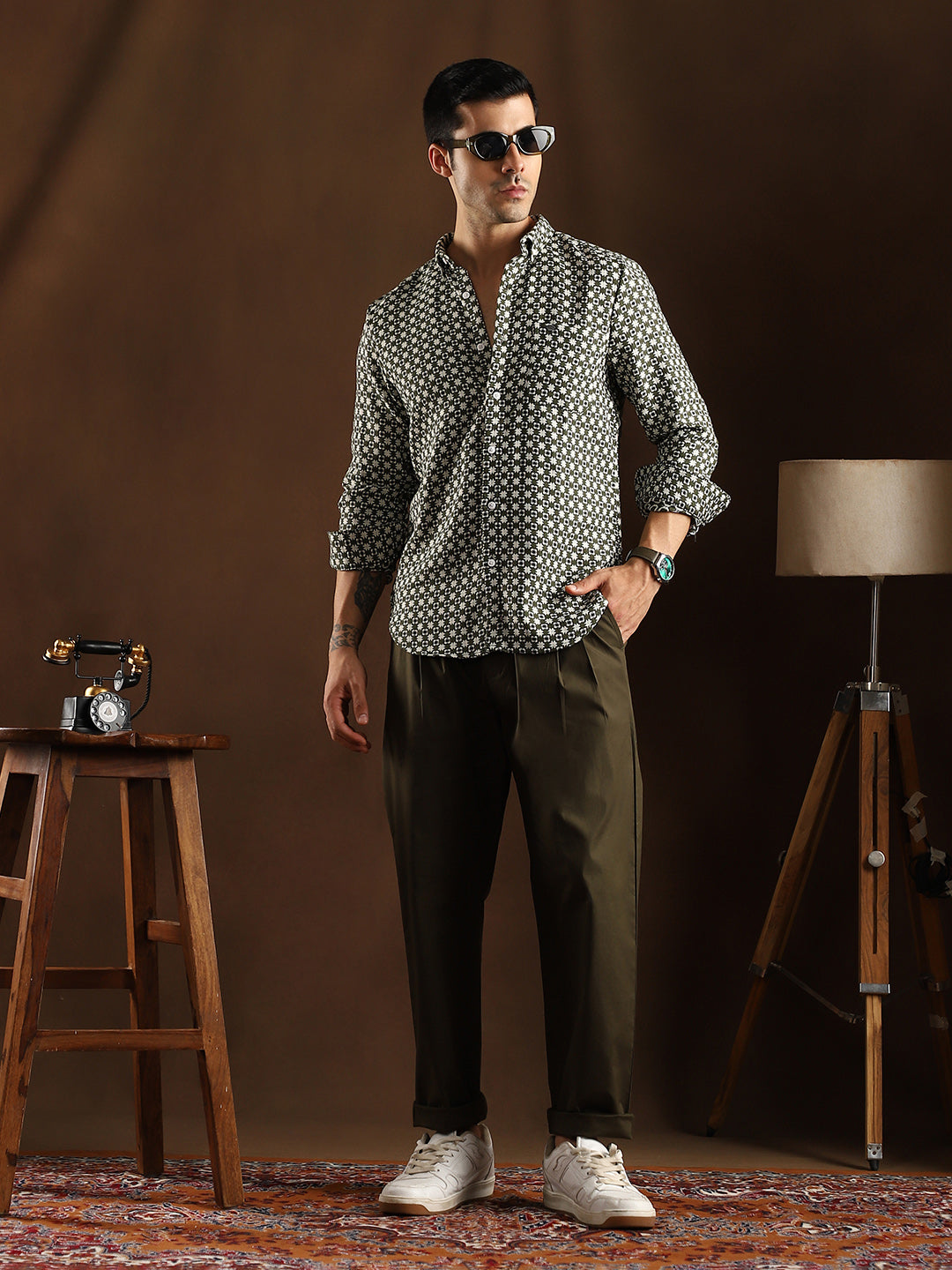 Motif-Block Regular Shirt