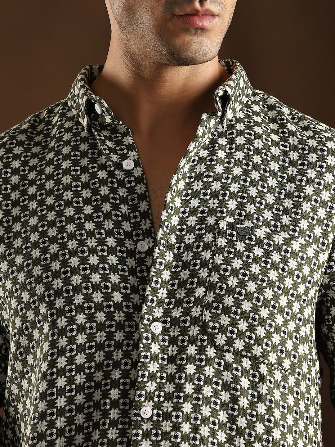 Motif-Block Regular Shirt