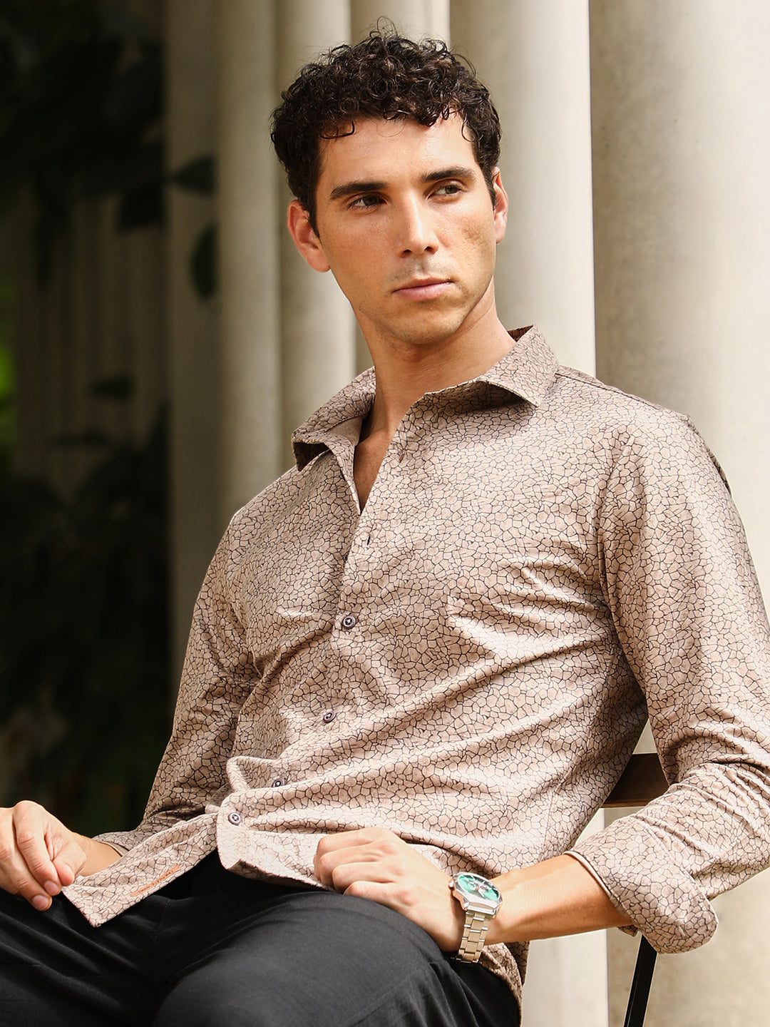 Mosiac-Imprint Suede Shirt