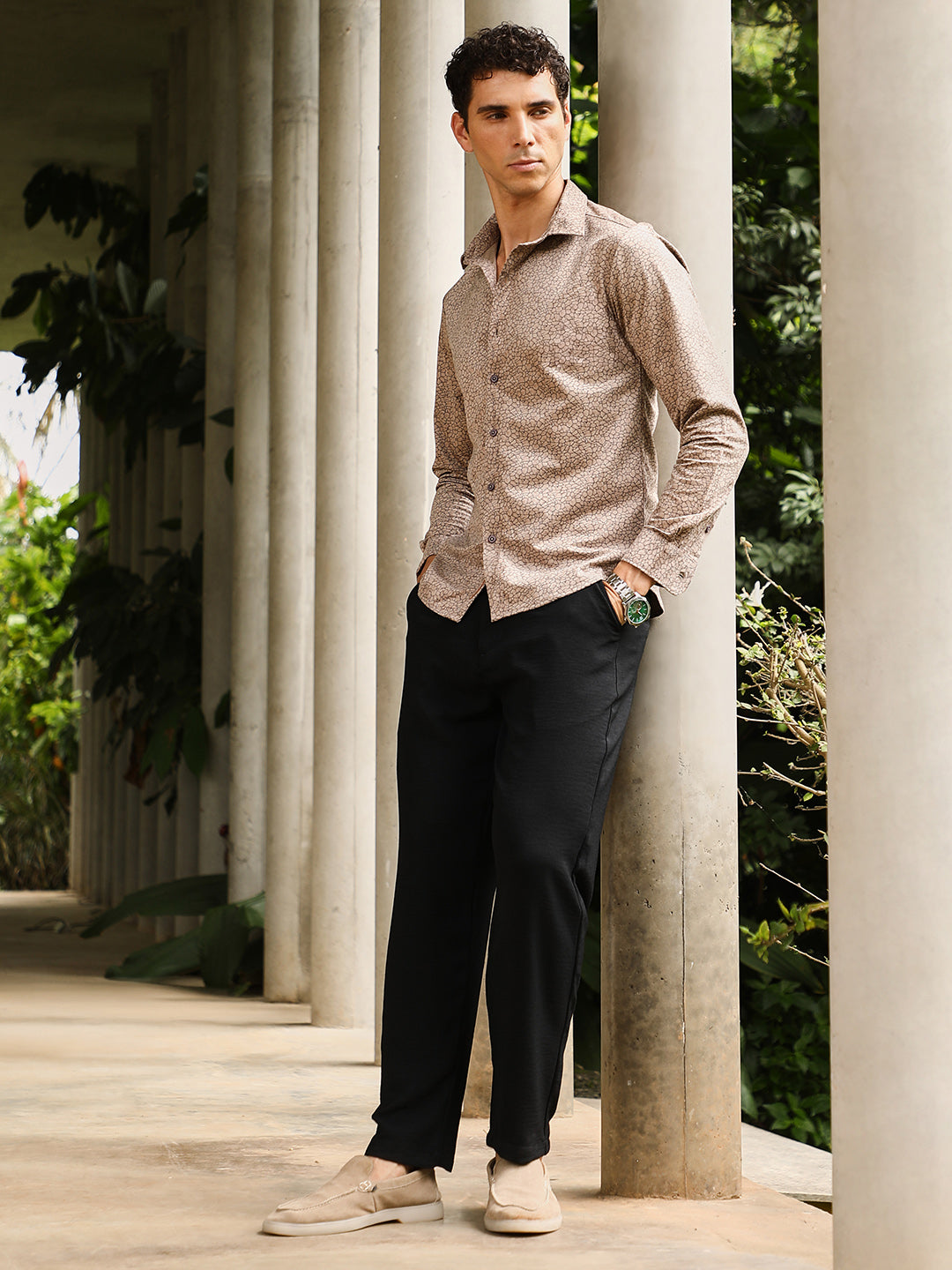 Mosiac-Imprint Suede Shirt