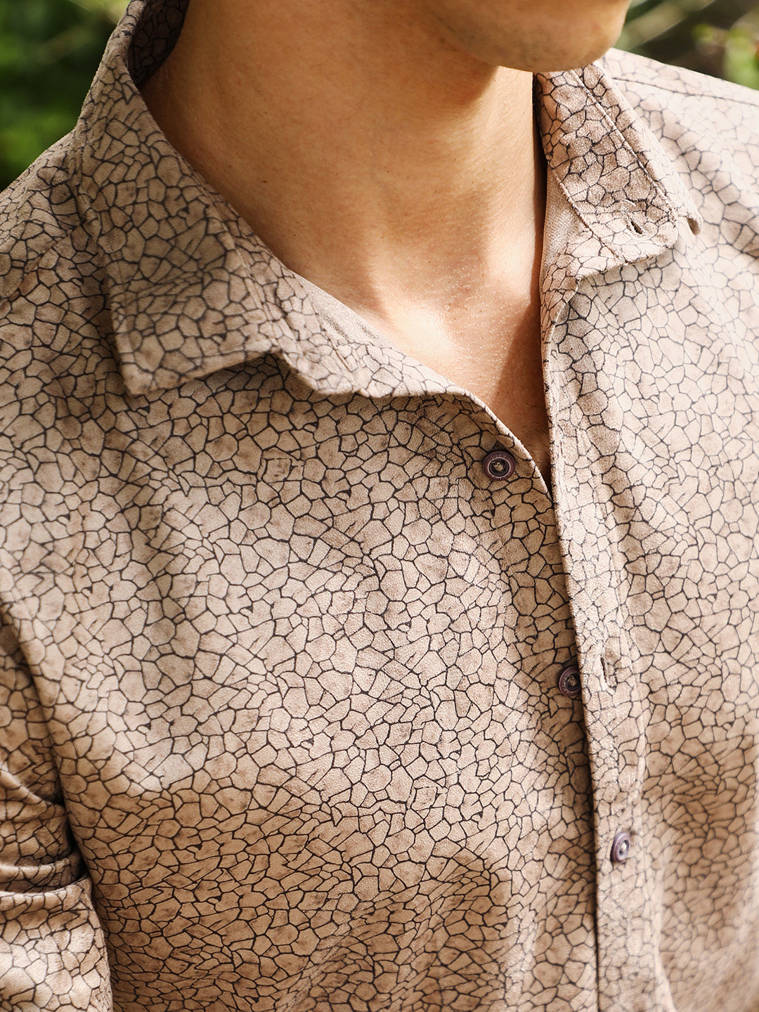 Mosiac-Imprint Suede Shirt