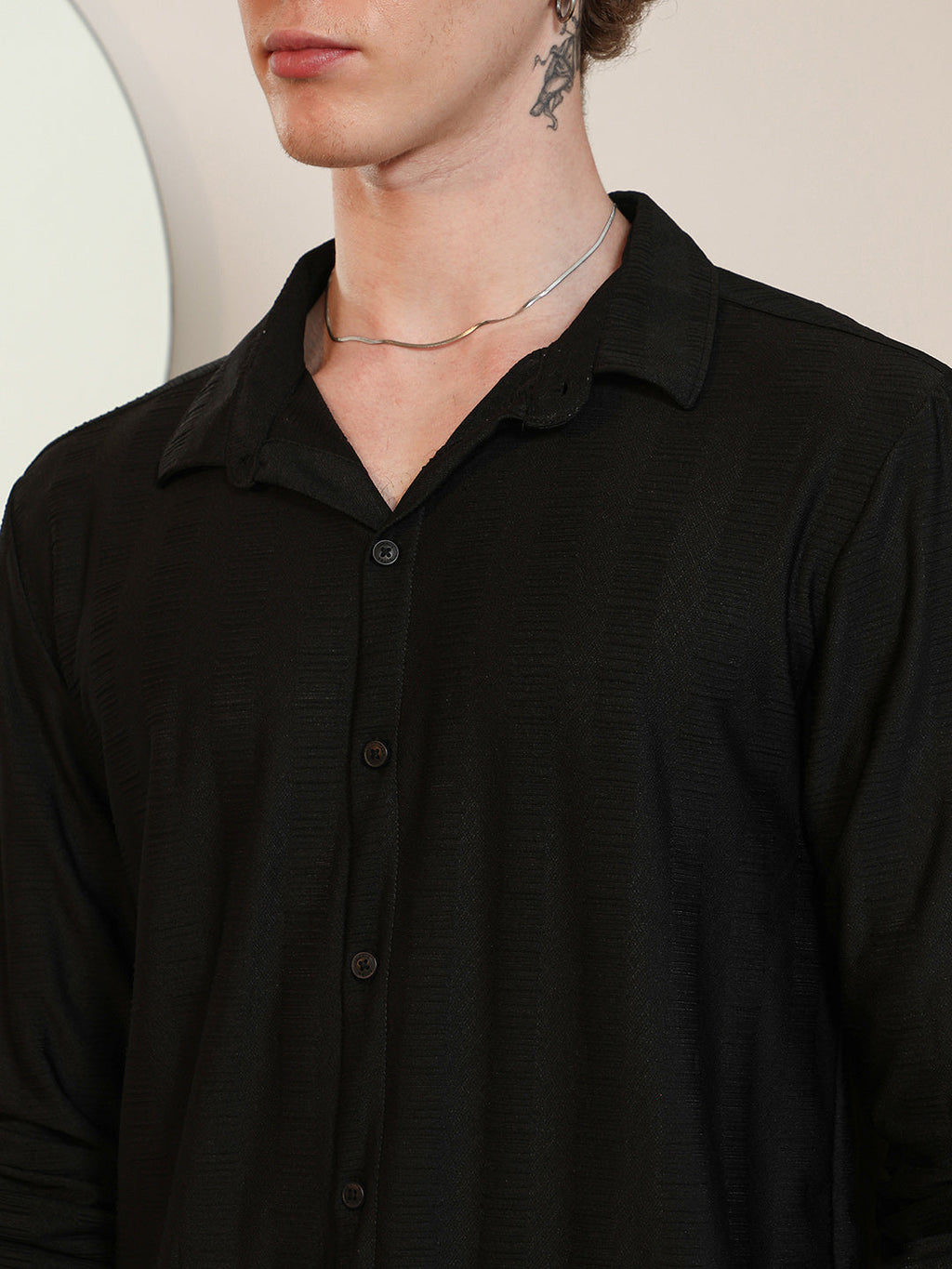 Black Tailored Fit Spread Collar Full Sleeve Shirt