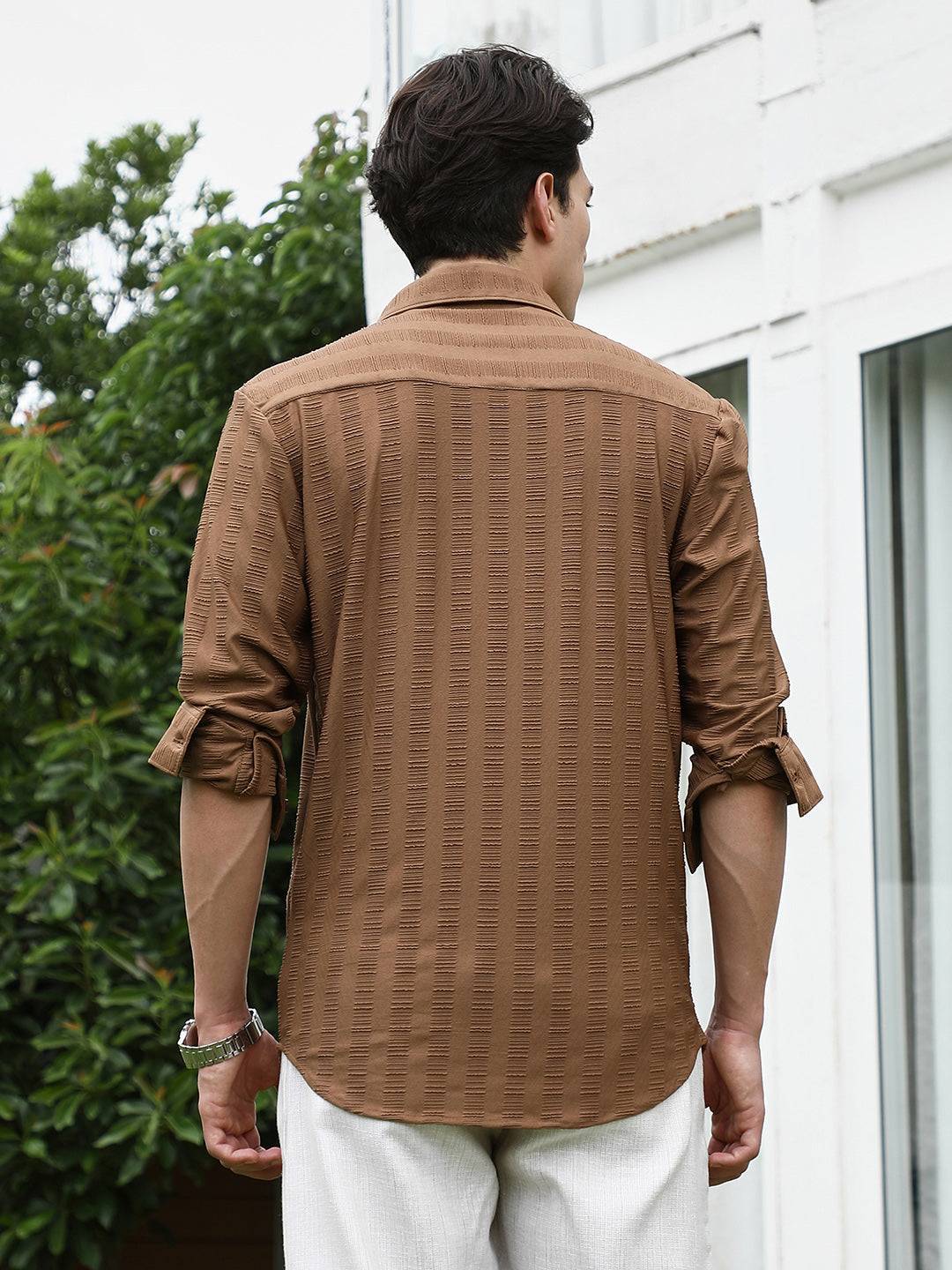 Textured Brown Full Sleeve Shirt