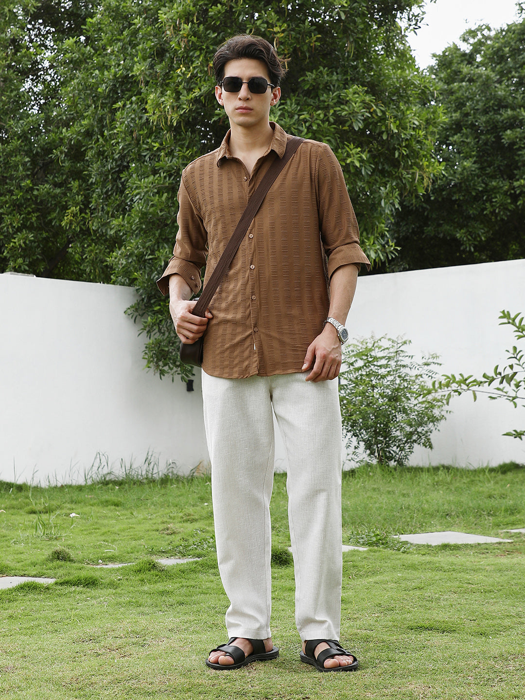 Textured Brown Full Sleeve Shirt