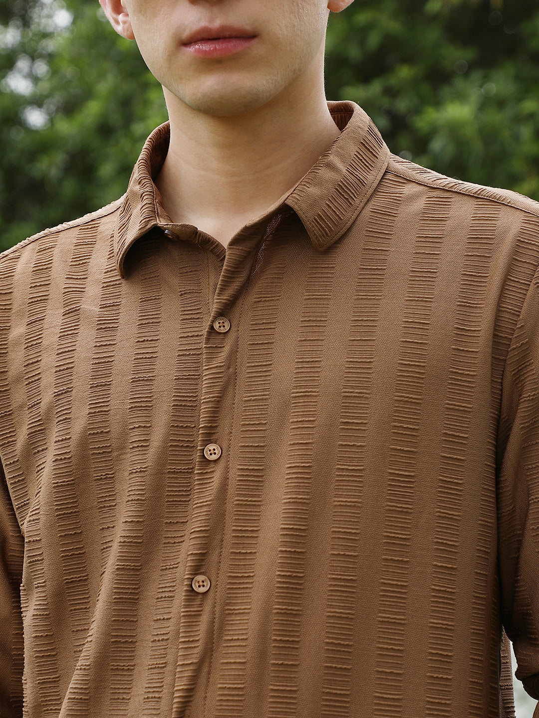 Textured Brown Full Sleeve Shirt