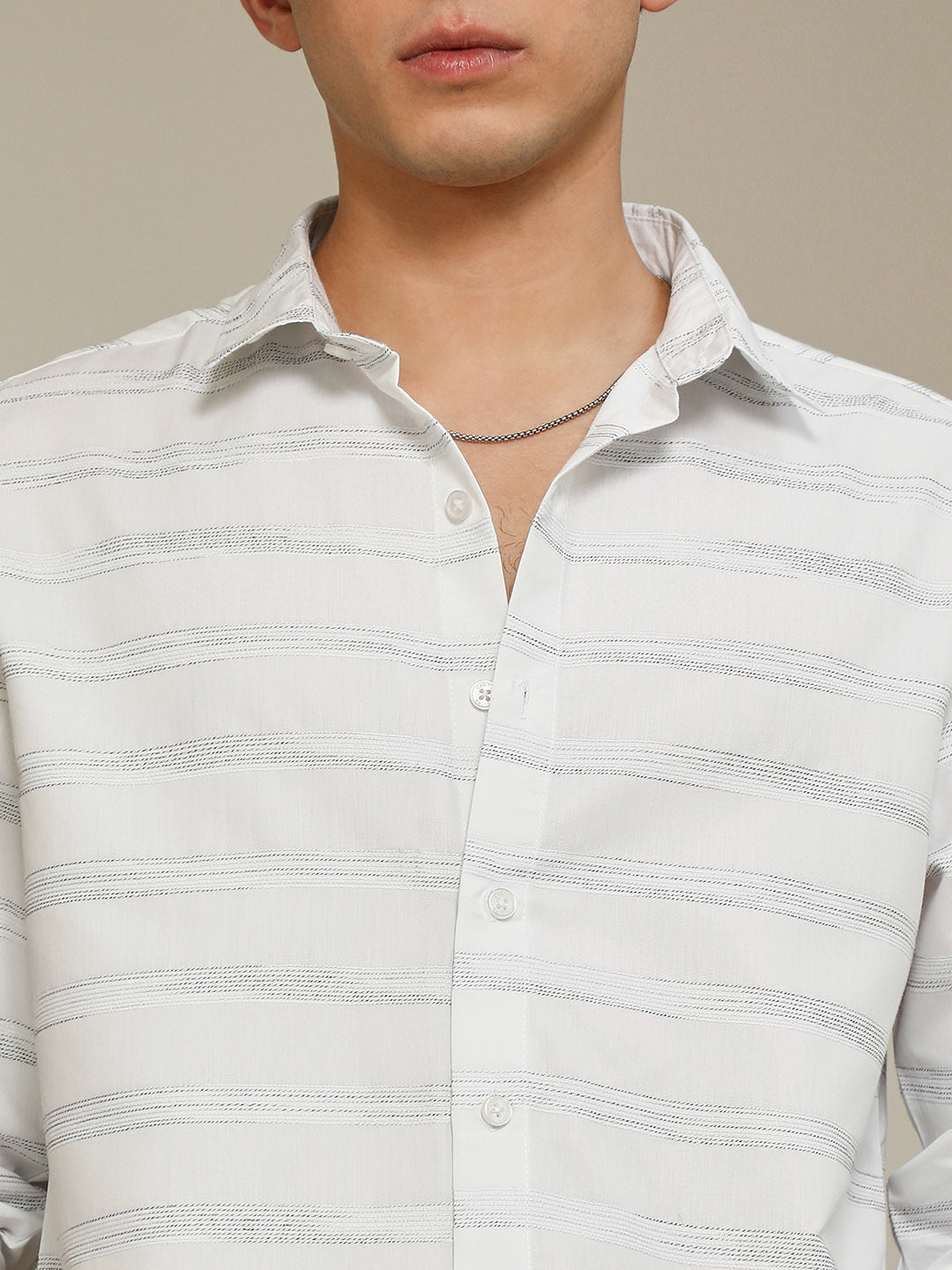 White Textured Stripe Slim Fit Shirt