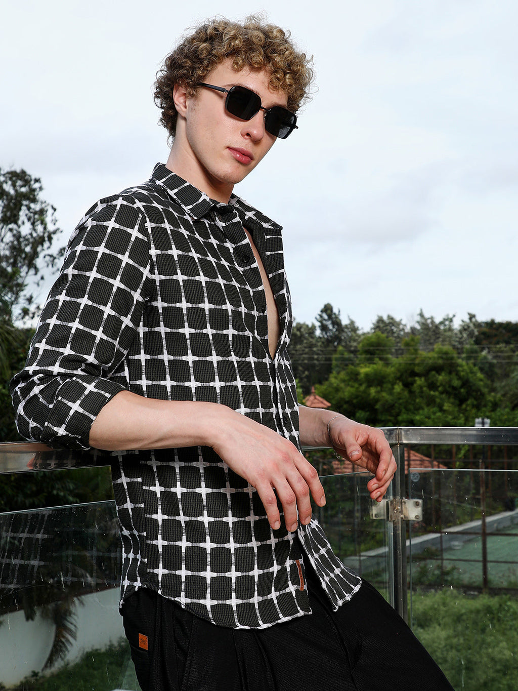 Black And White Checkered Cotton Shirt - Tailored Fit, Full Sleeves