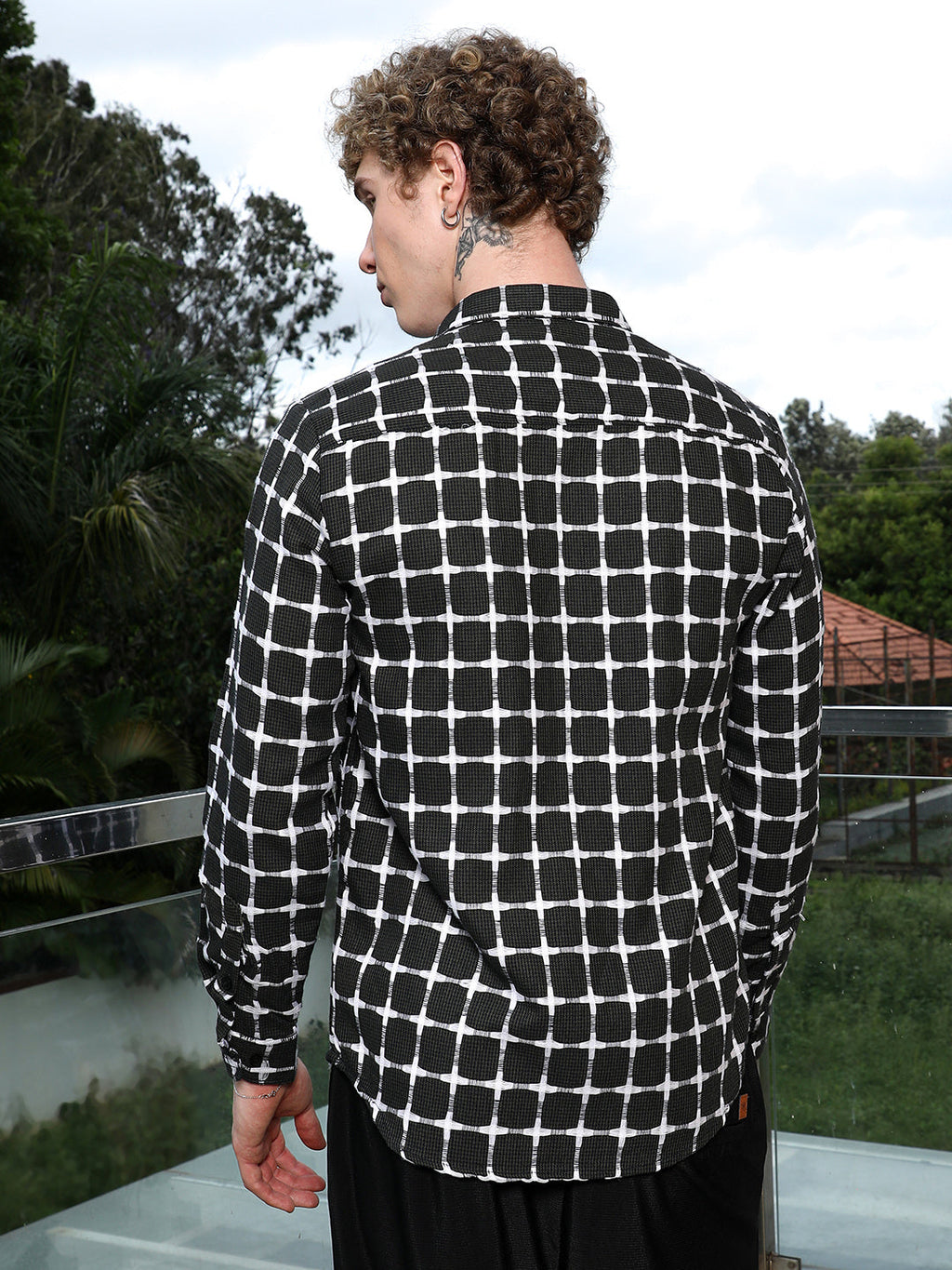 Black And White Checkered Cotton Shirt - Tailored Fit, Full Sleeves