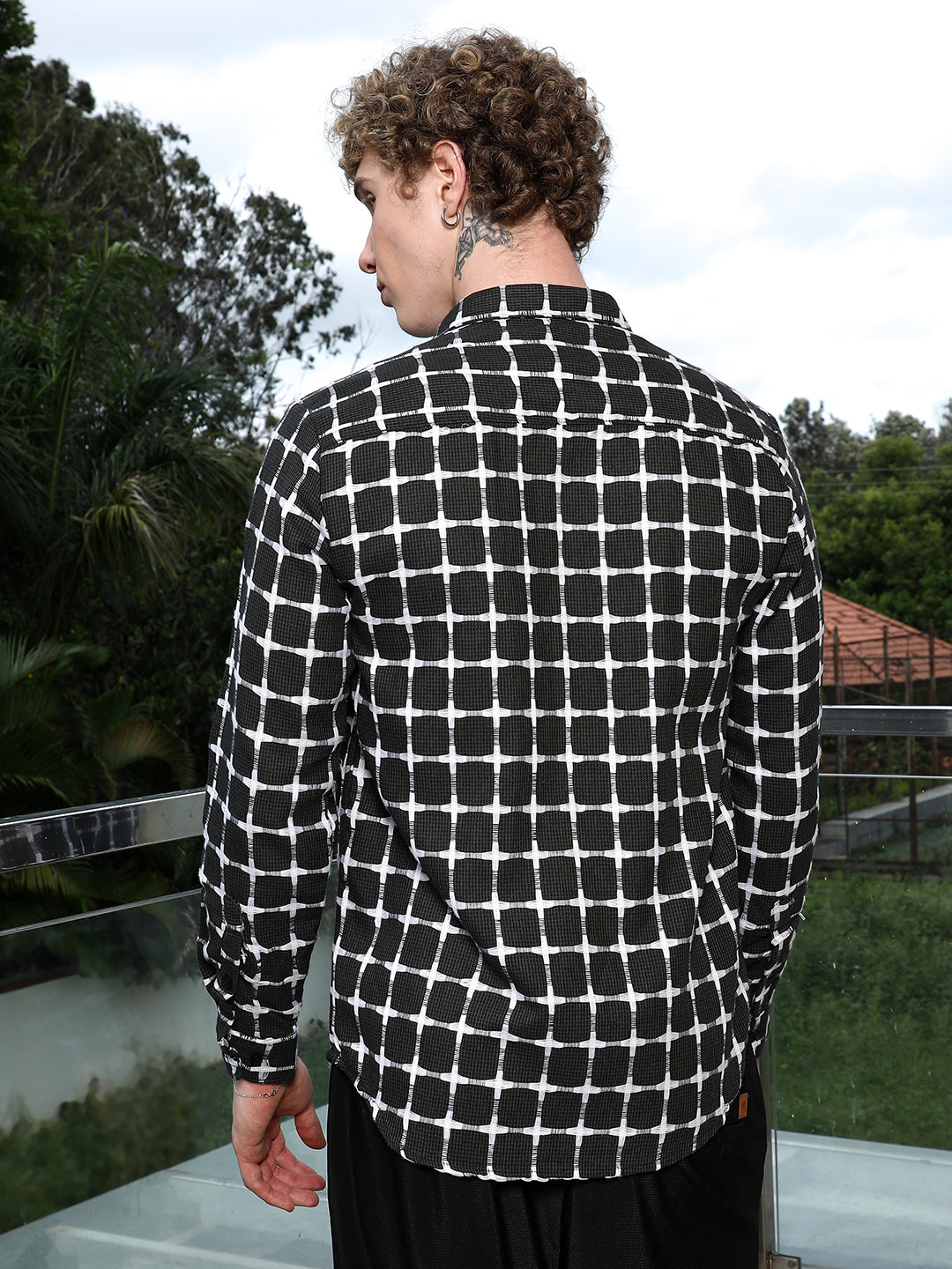 Black And White Checkered Cotton Shirt - Tailored Fit, Full Sleeves