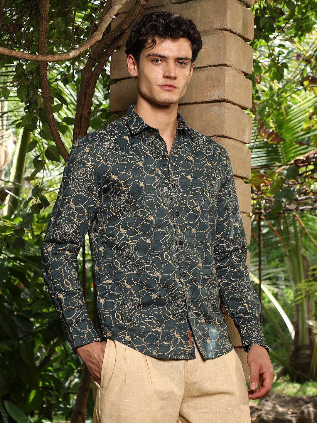 Sacramento Green Roses-Lined Embroidered Shirt