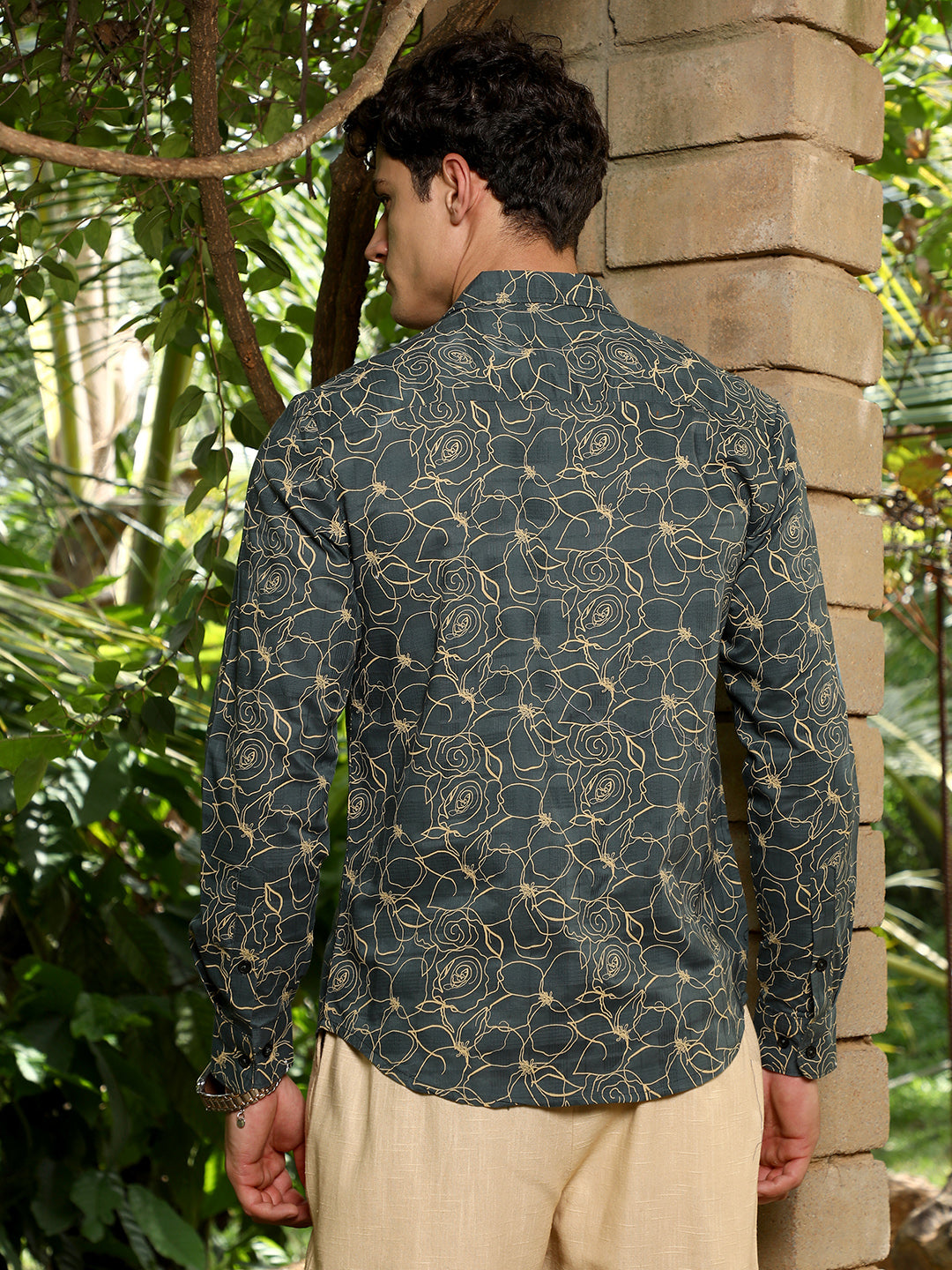 Sacramento Green Roses-Lined Embroidered Shirt