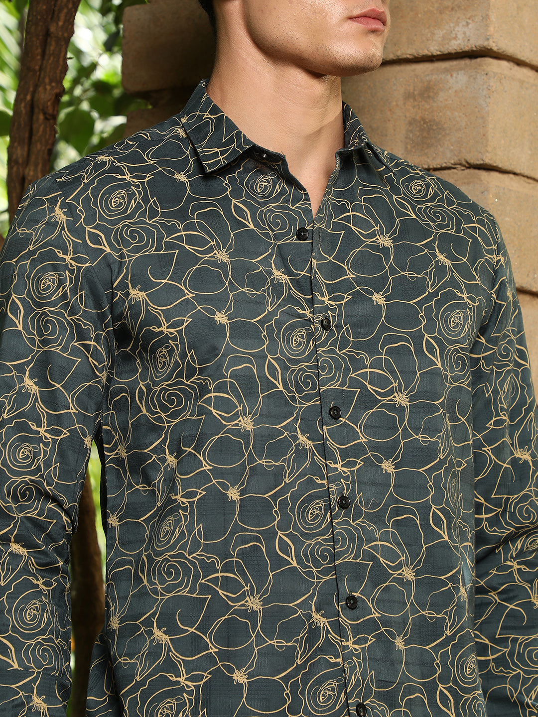 Sacramento Green Roses-Lined Embroidered Shirt