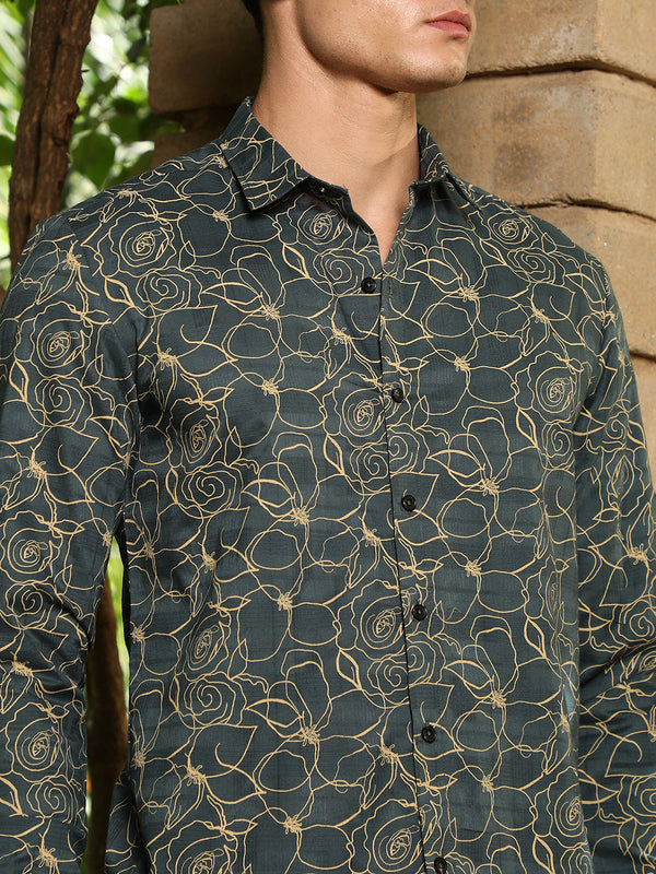 Sacramento Green Roses-Lined Embroidered Shirt