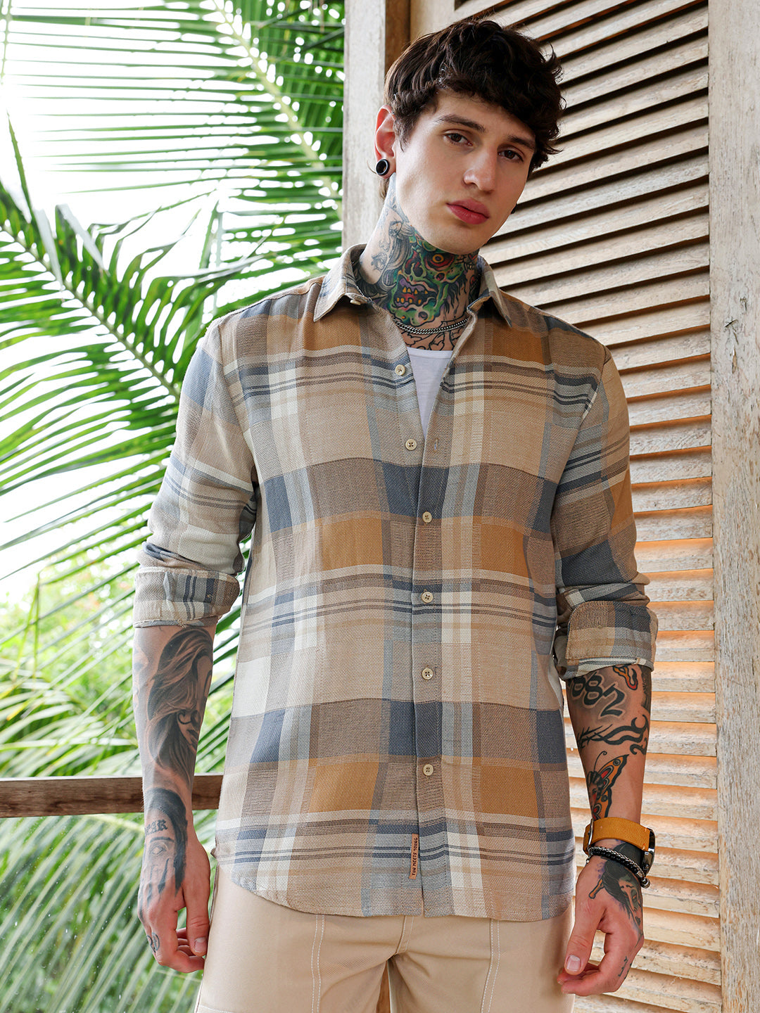 Gradient-Plaid Regular Shirt