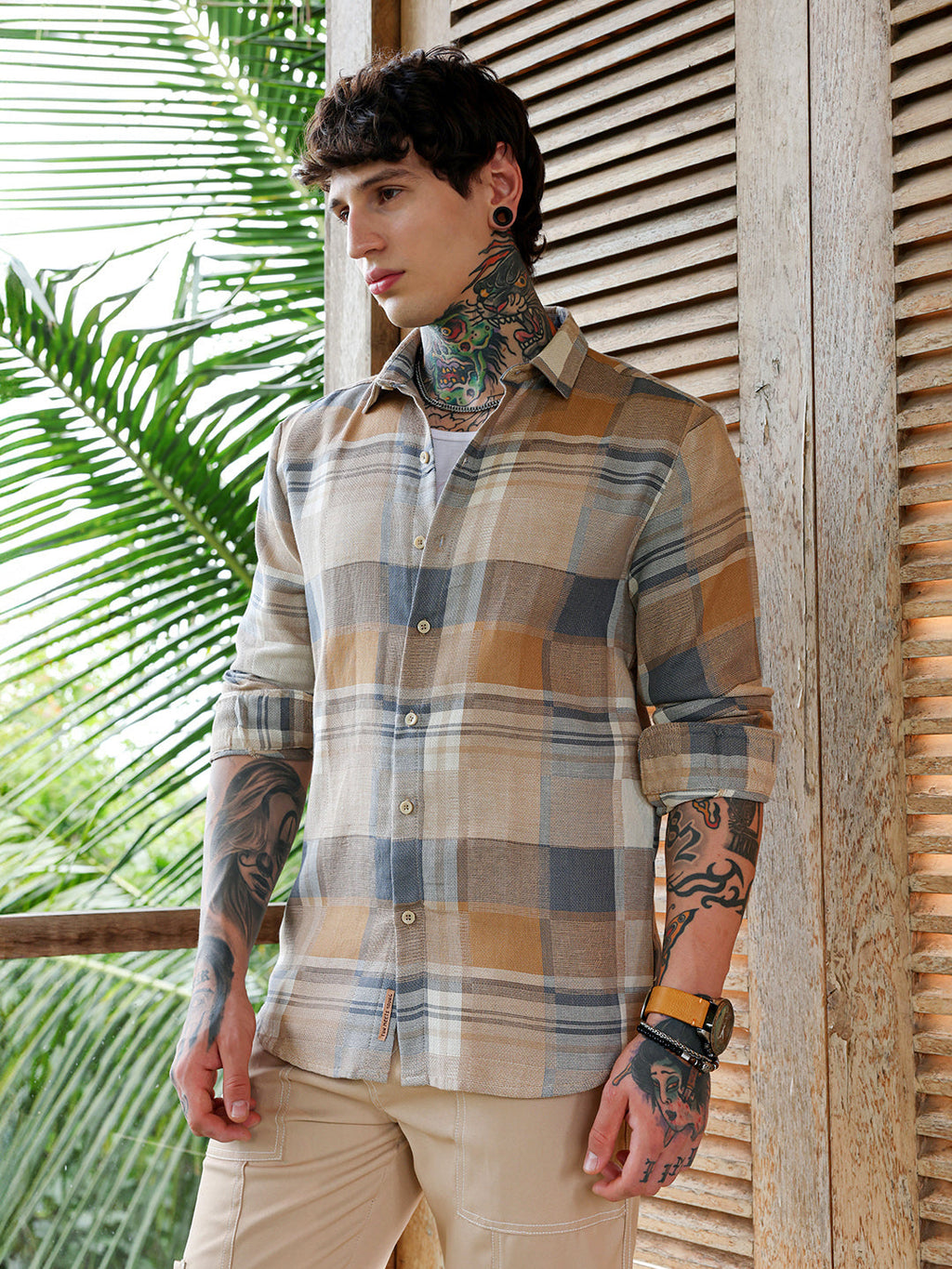 Gradient-Plaid Regular Shirt