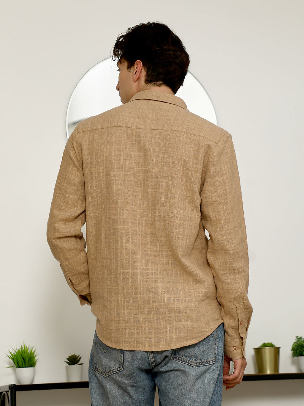 Beige Textured Full Sleeve Shirt