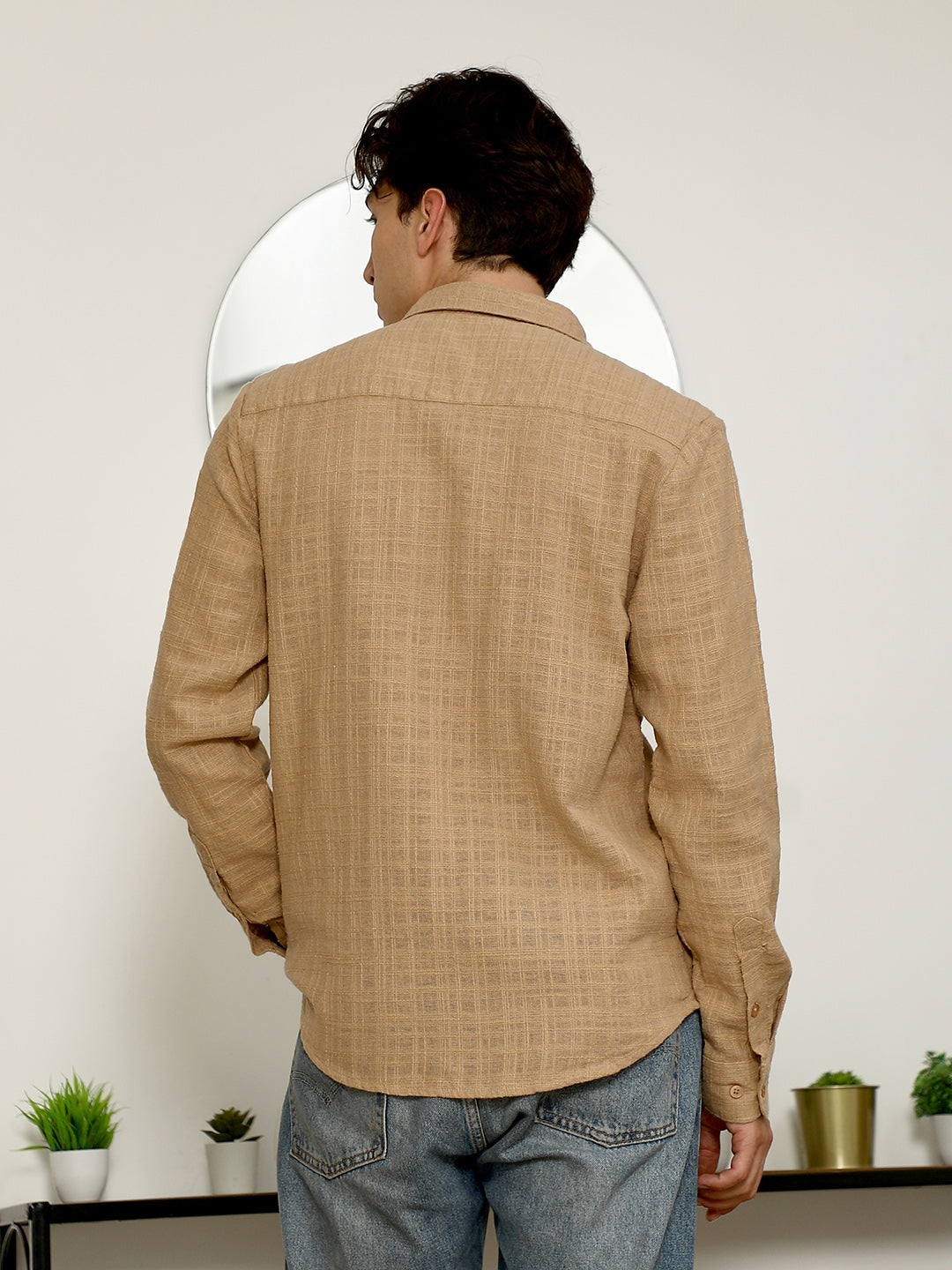 Beige Textured Full Sleeve Shirt