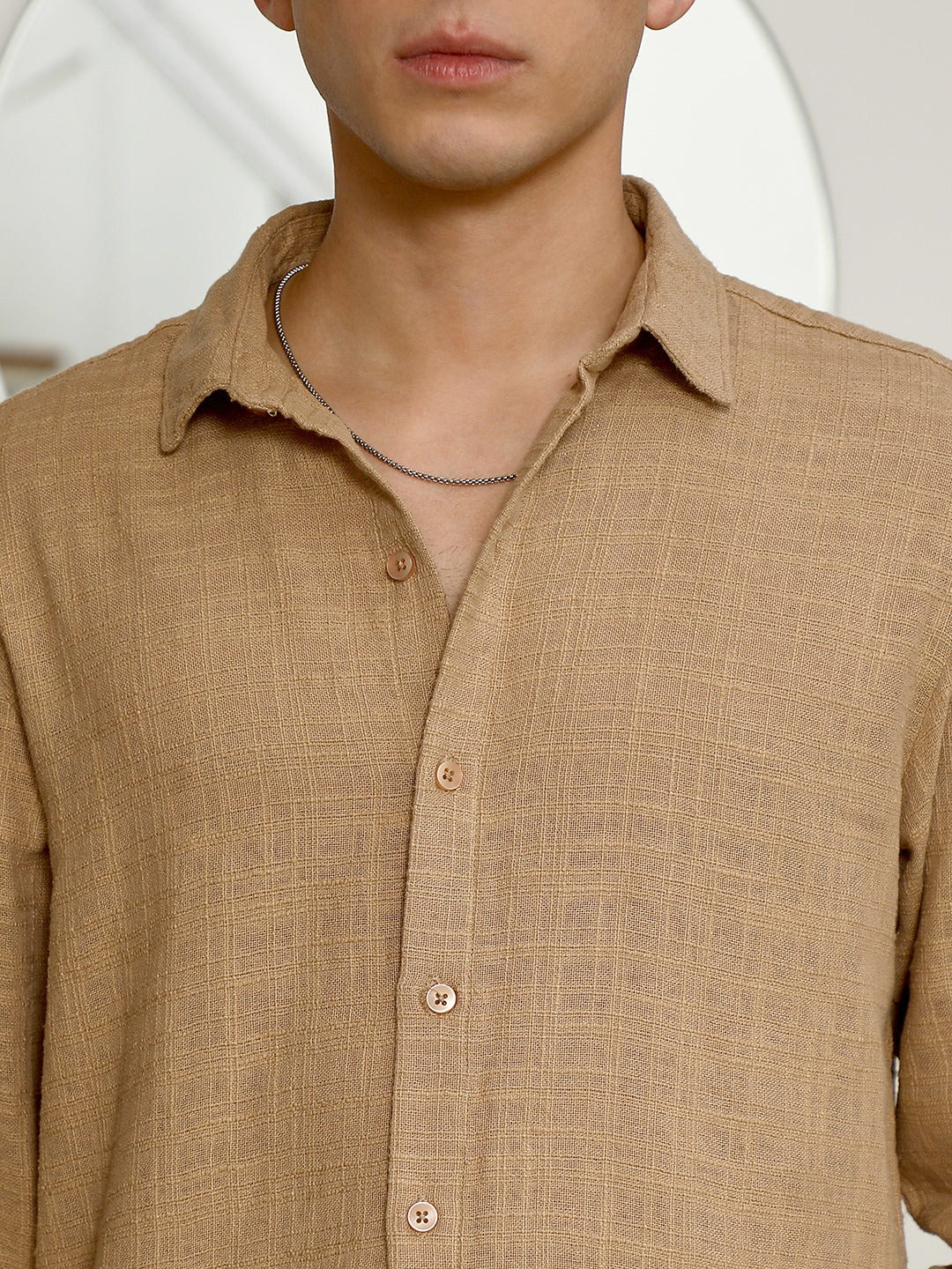 Beige Textured Full Sleeve Shirt