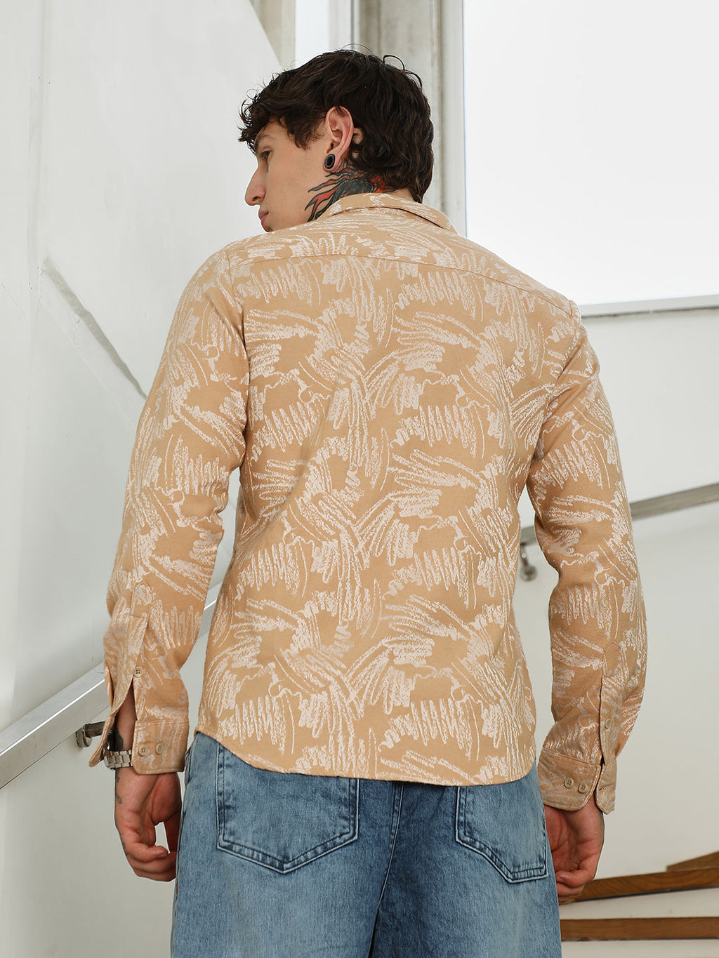 Beige Abstract Printed Full Sleeve Shirt