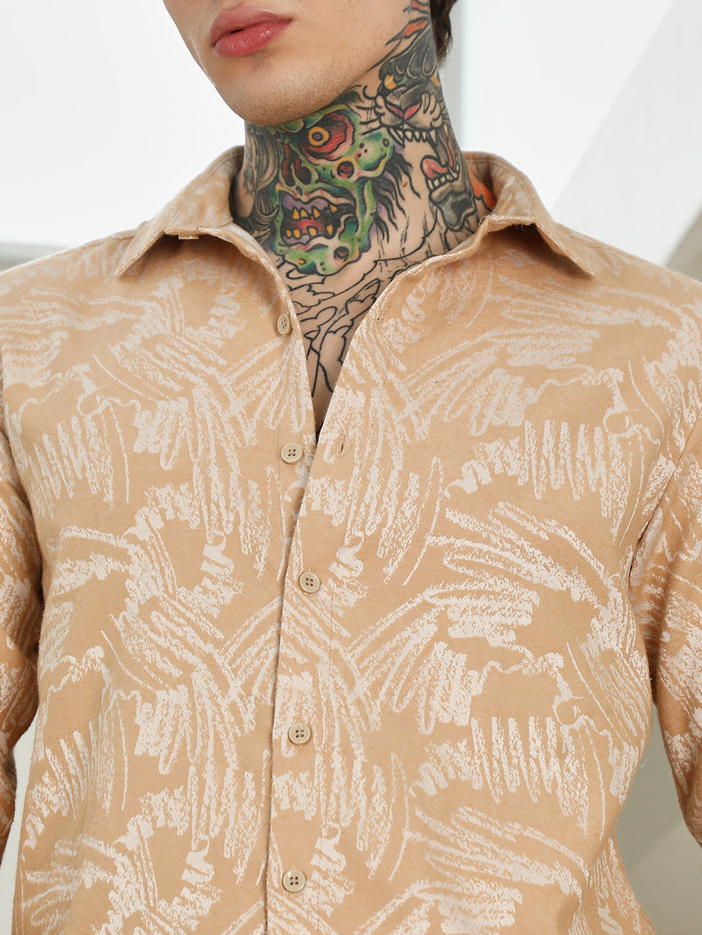 Beige Abstract Printed Full Sleeve Shirt