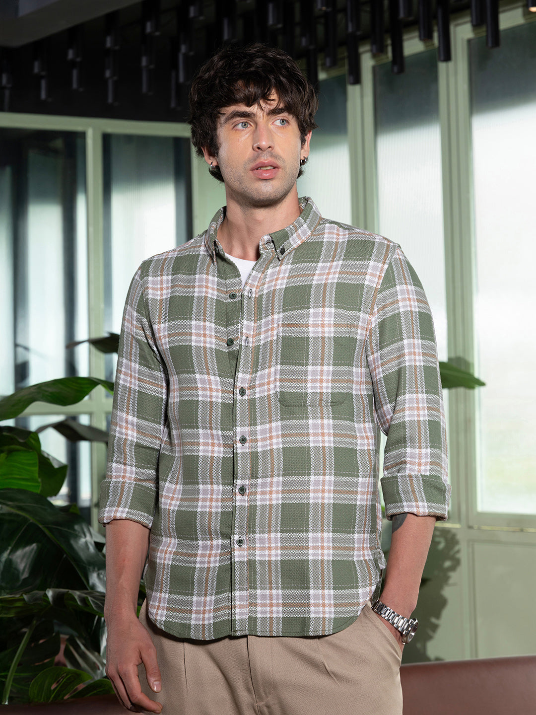 Button-Down Tartan-Jacquard Shirt