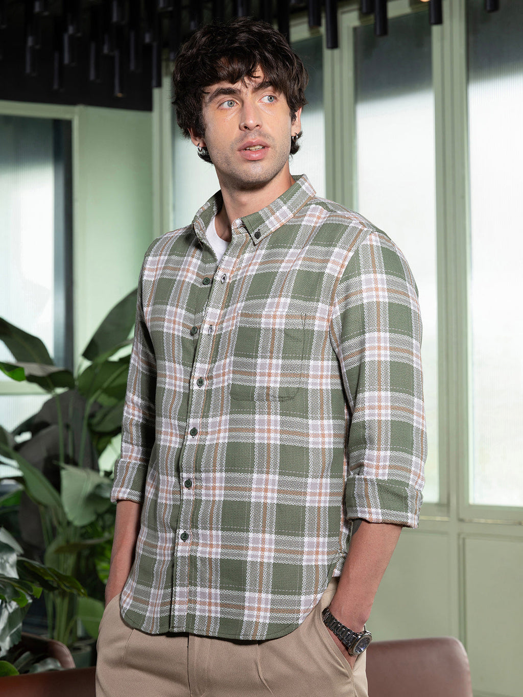 Button-Down Tartan-Jacquard Shirt