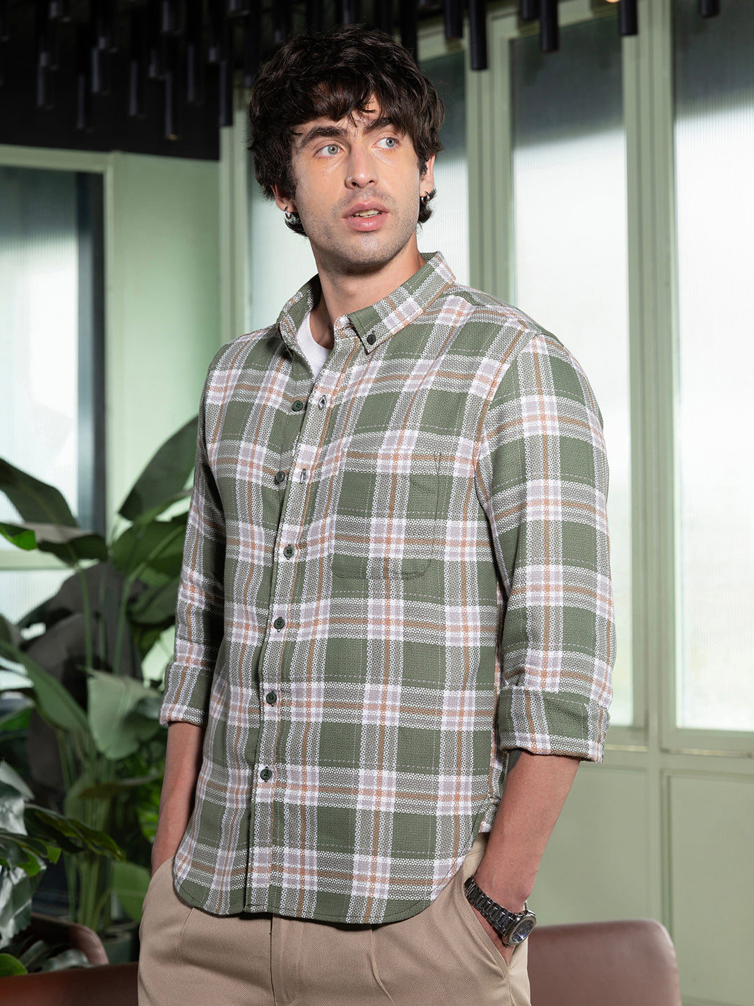 Button-Down Tartan-Jacquard Shirt