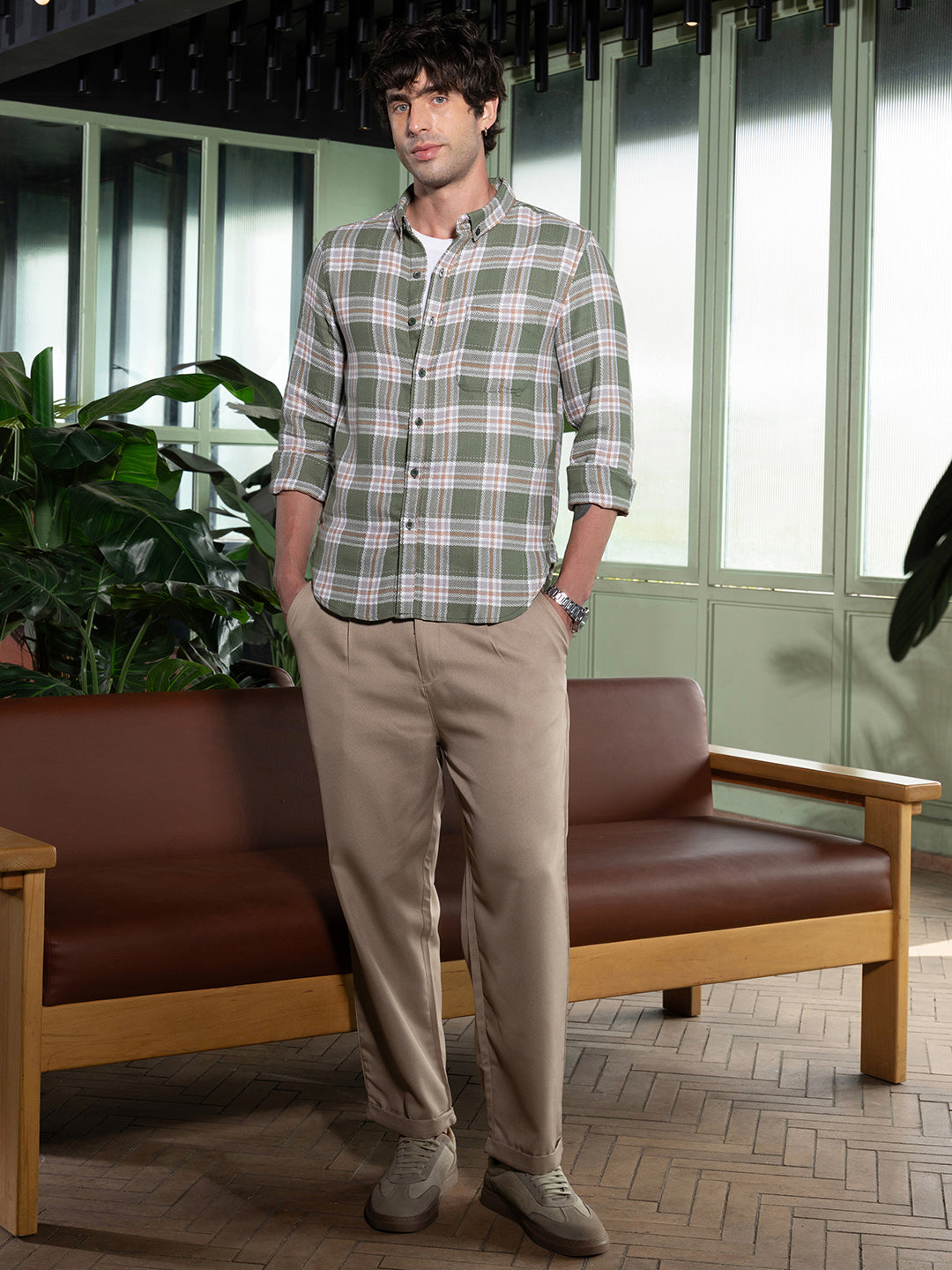 Button-Down Tartan-Jacquard Shirt