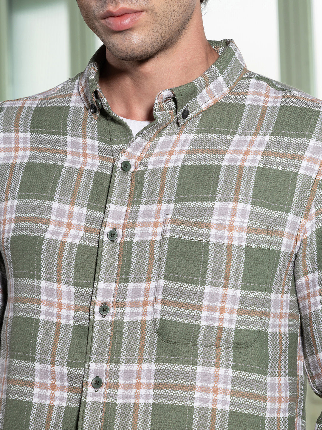 Button-Down Tartan-Jacquard Shirt