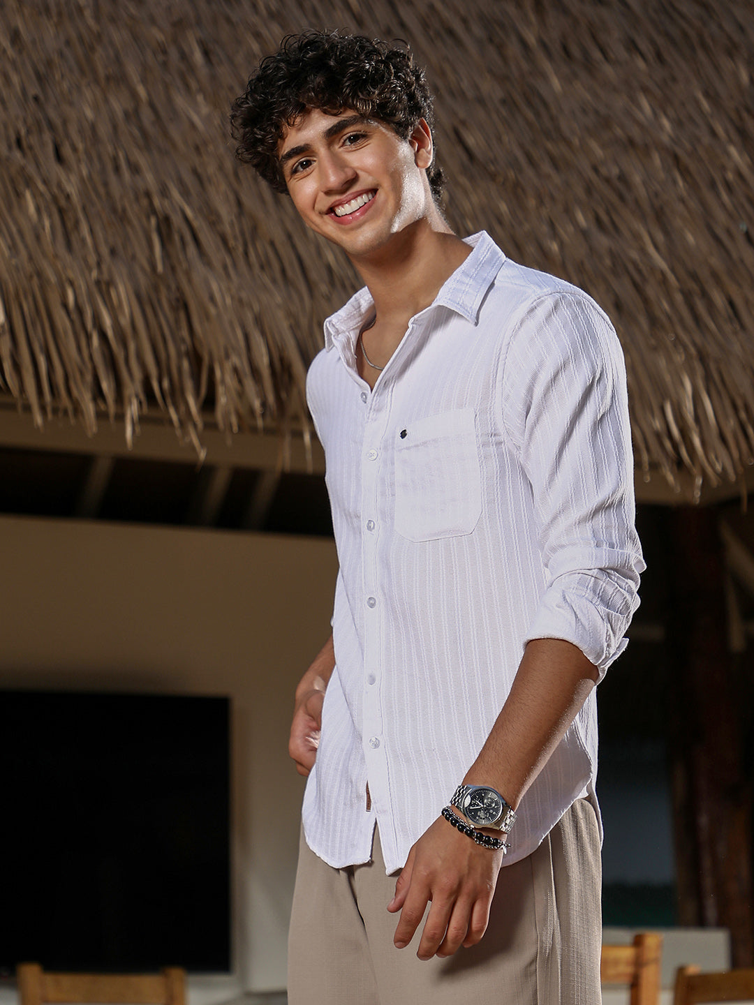 Rope-Stripe Jacquard Shirt