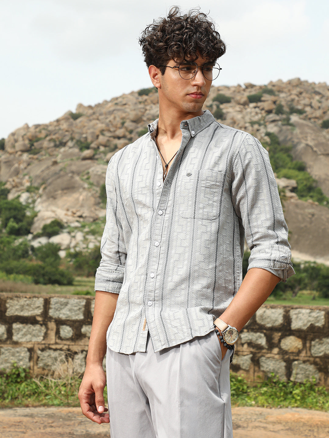 Geo-Stripe Jacquard Shirt