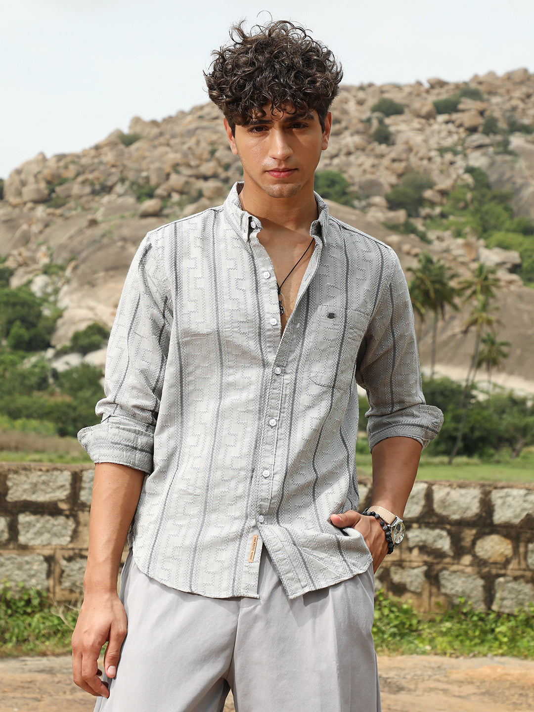 Geo-Stripe Jacquard Shirt