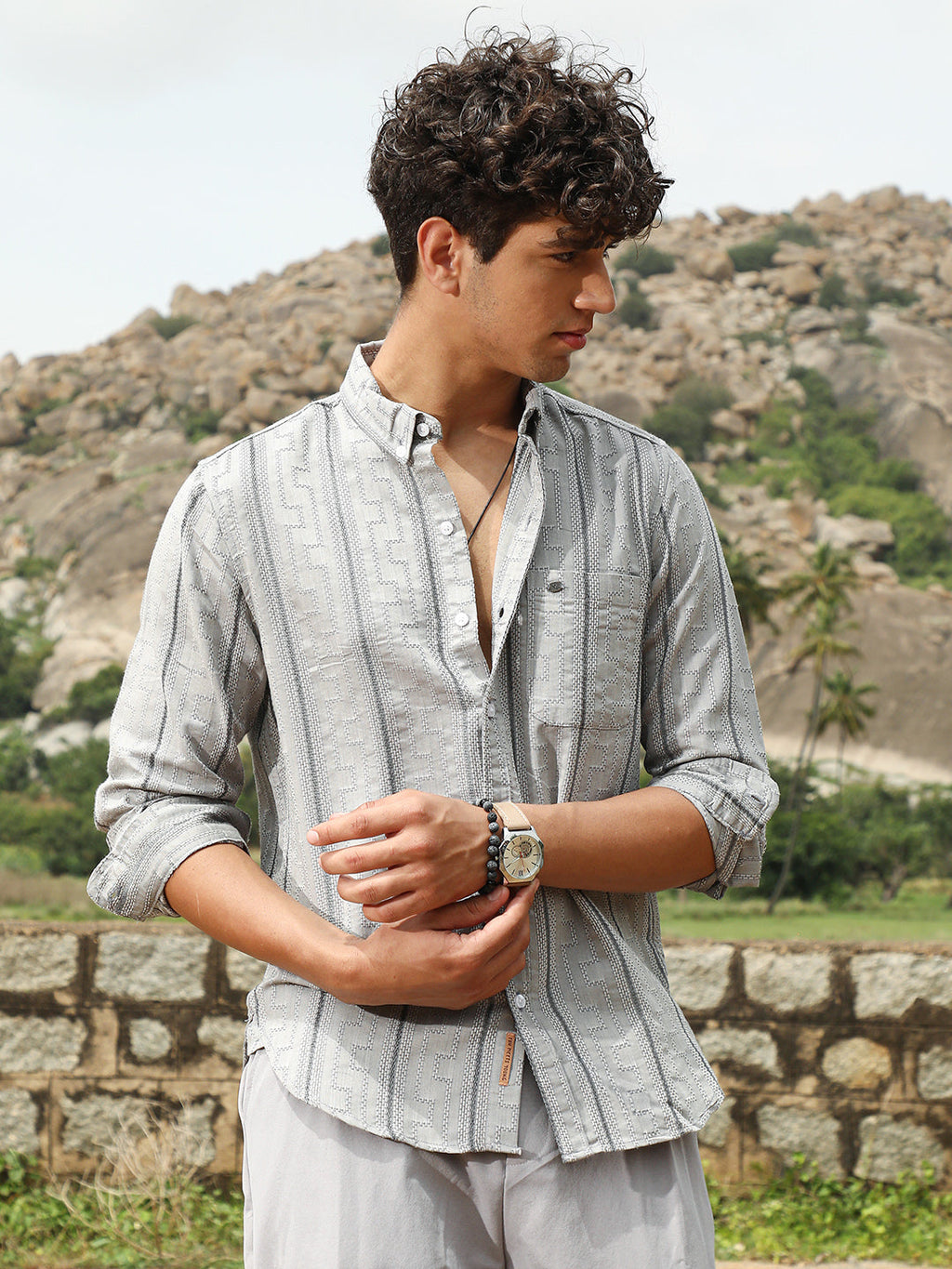 Geo-Stripe Jacquard Shirt