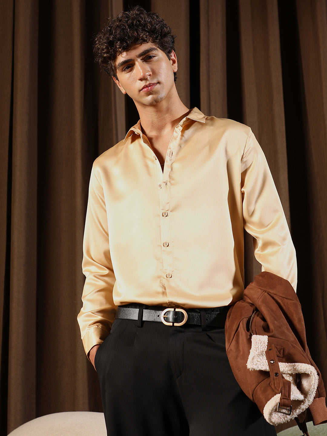 Solid-Satin Regular Shirt