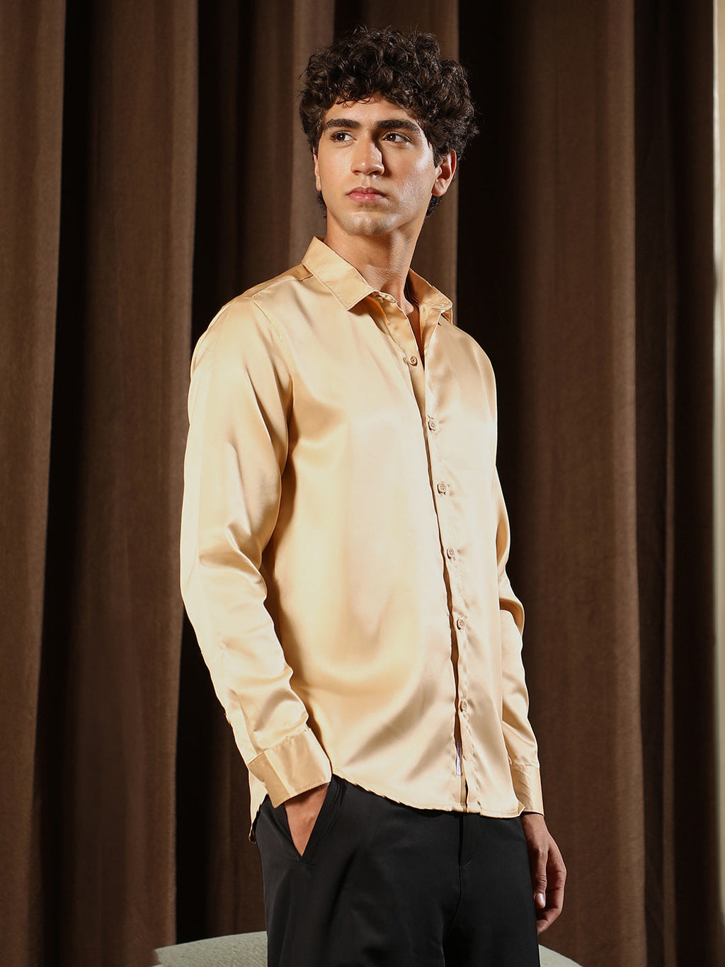 Solid-Satin Regular Shirt