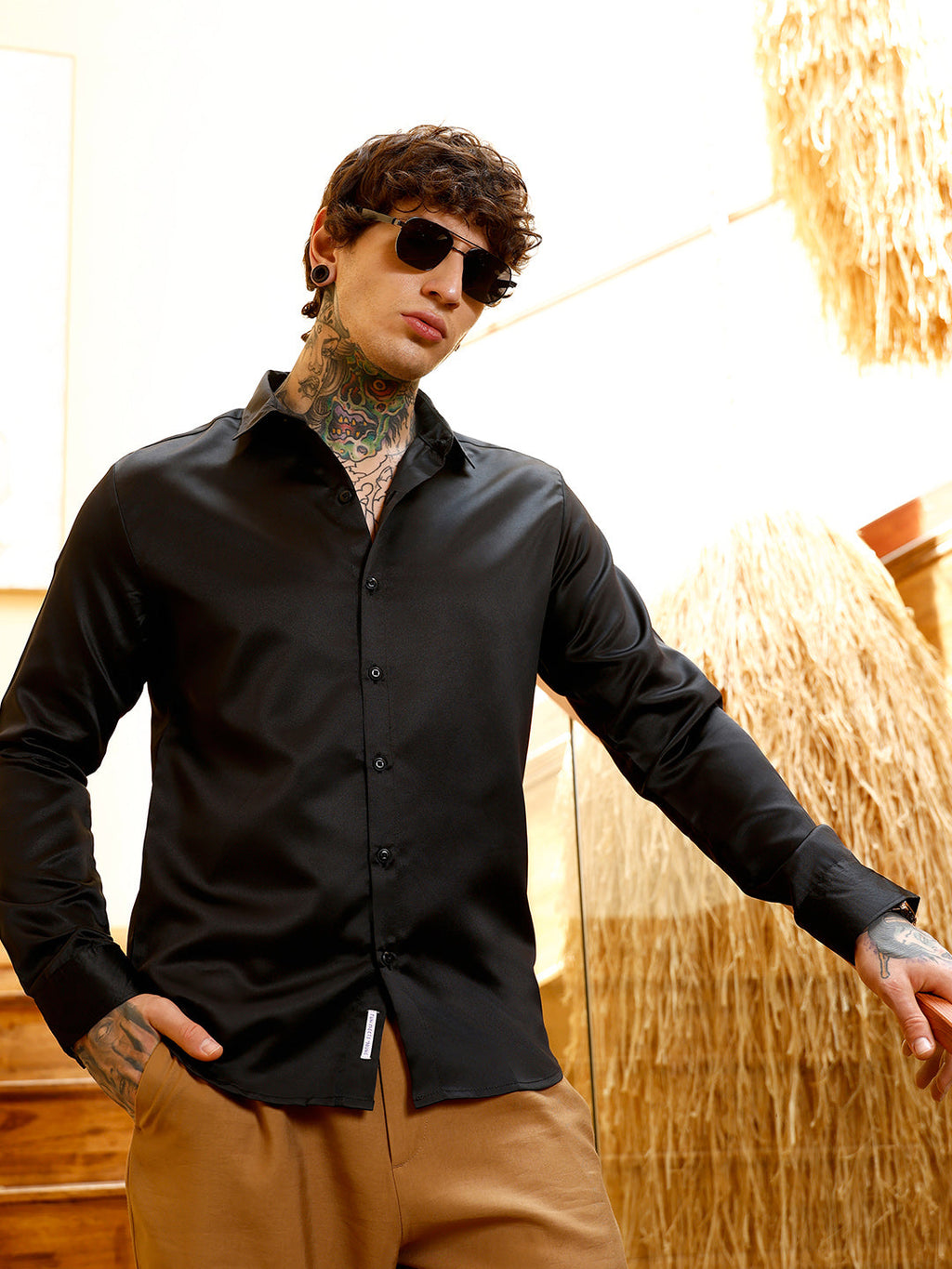 Solid-Satin Regular Shirt