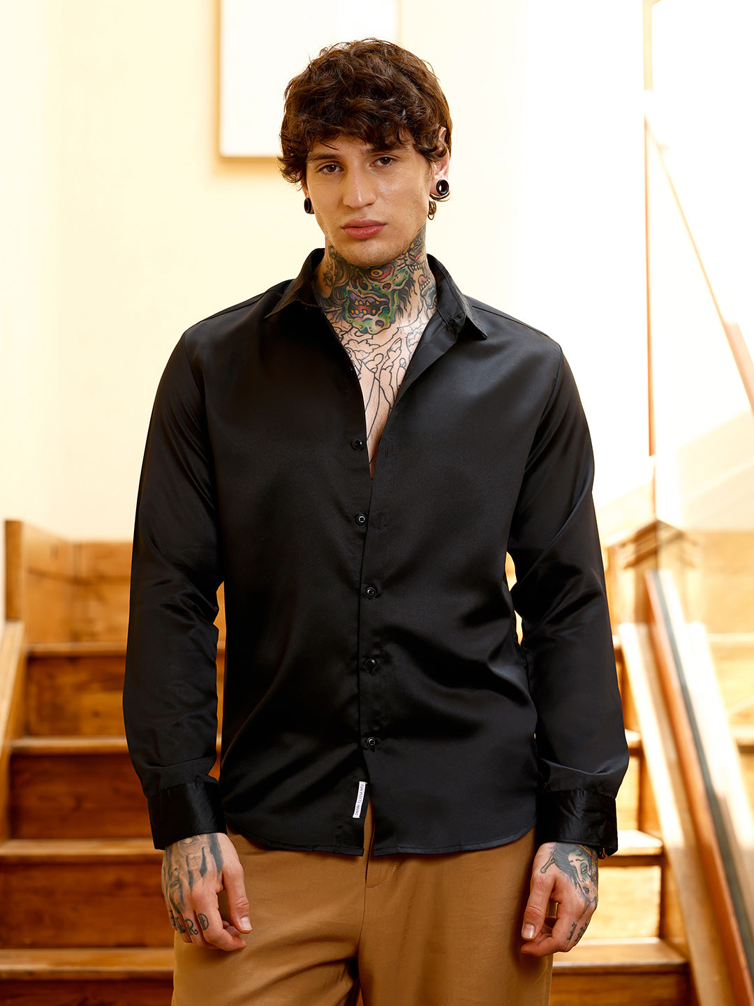 Solid-Satin Regular Shirt