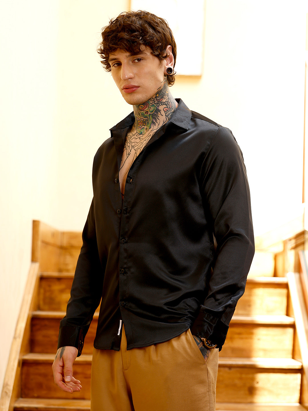 Solid-Satin Regular Shirt