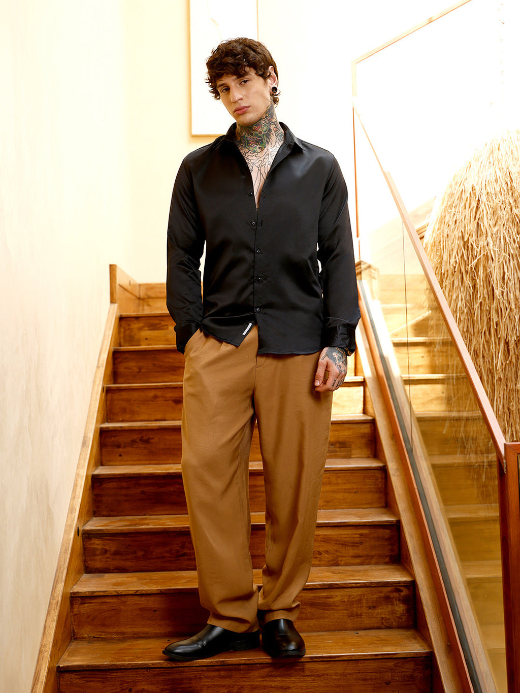 Solid-Satin Regular Shirt